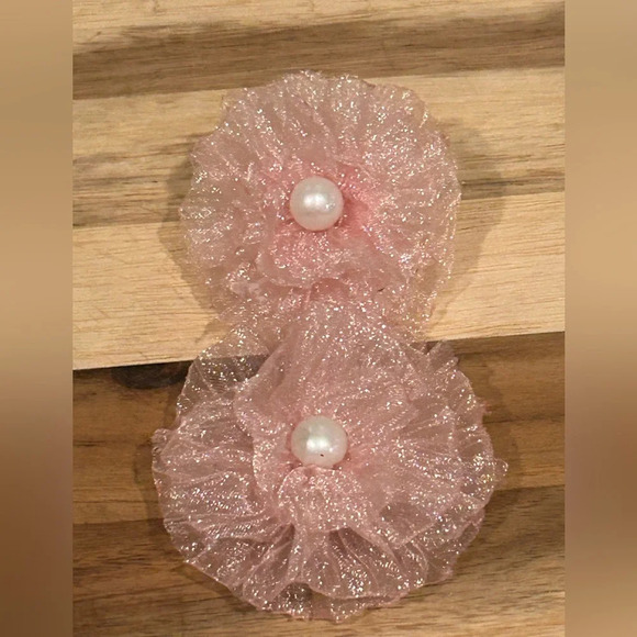 NAKAMOL Made In Thailand Pink Tulle And Pearl Floral Earrings. New with Tags! - Picture 3 of 6